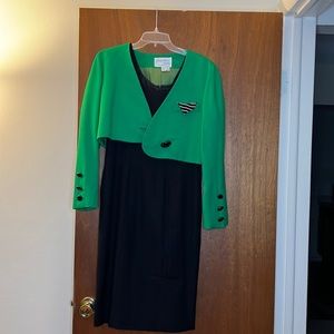 Little black dress and green blazer